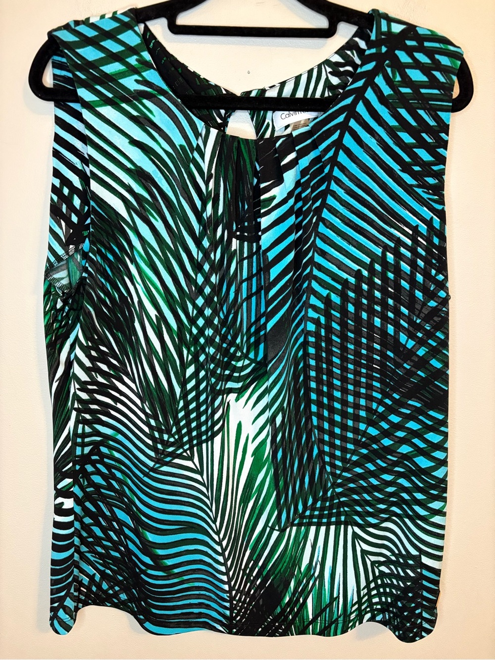 Calvin Klein Tropical Palm Print Sleeveless Blouse XL